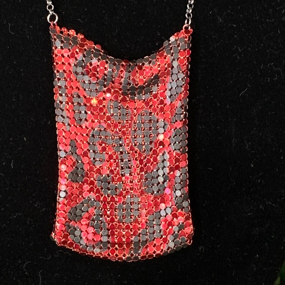 NEW Betsey Johnson "Hold Your Cards" Red & Black Checkered Purse Necklace - Picture 9 of 9